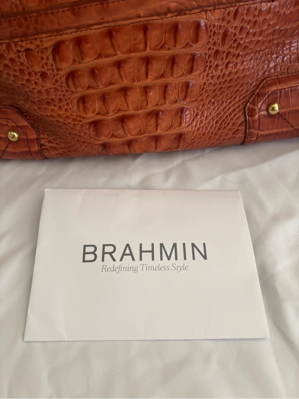Brahmin Croc-Embossed Leather Satchel Bag in Brown